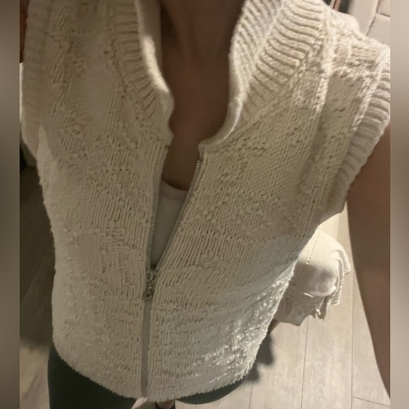 Vintage Cotton Knit Holiday Sweater Vest Cream SMALL Zip Up Christmas - Picture 7 of 10